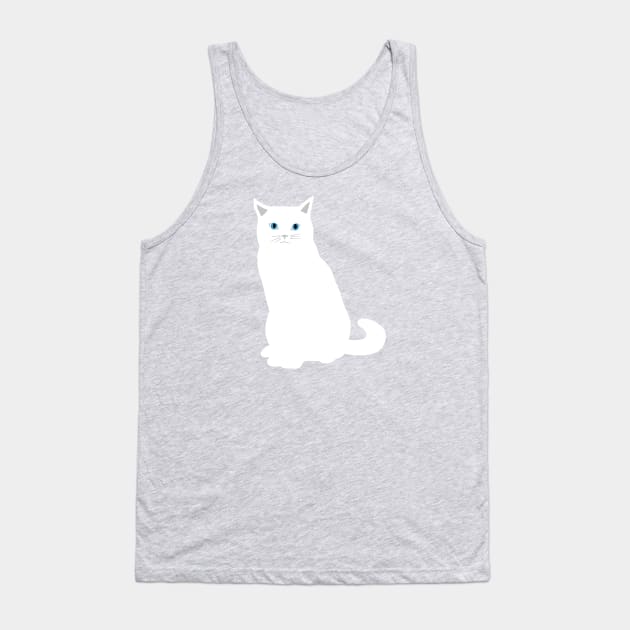 White Cat Tank Top by Kelly Louise Art